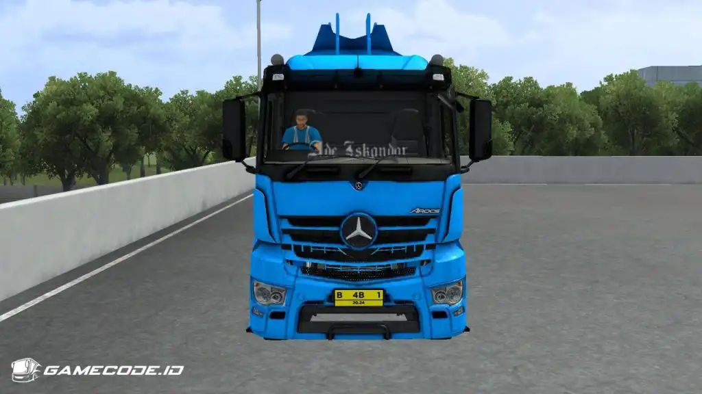 tampilan truk Mercy Arocs Trailer Tangki bagian depan