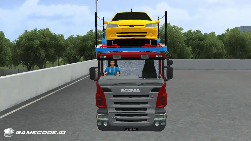 truk Scania P420 Car Transporter bagian depan