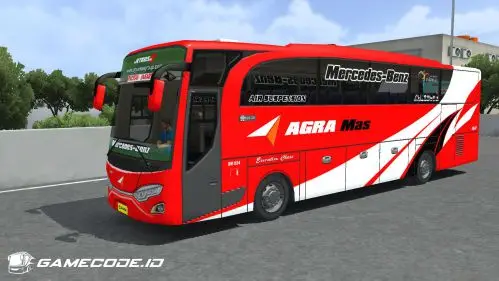 livery Agra Mas yudistira V1 warna merah putih pada bodi Jetbus 3 Mercedes-Benz