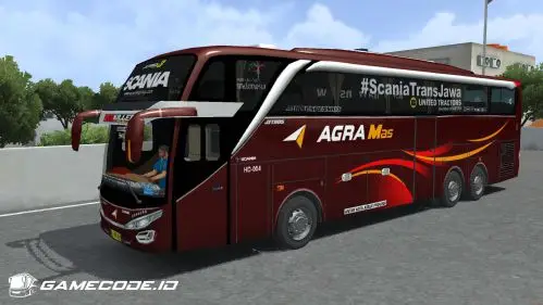 Desain gelap dengan tulisan Agra Mas dan aksen merah-oranye